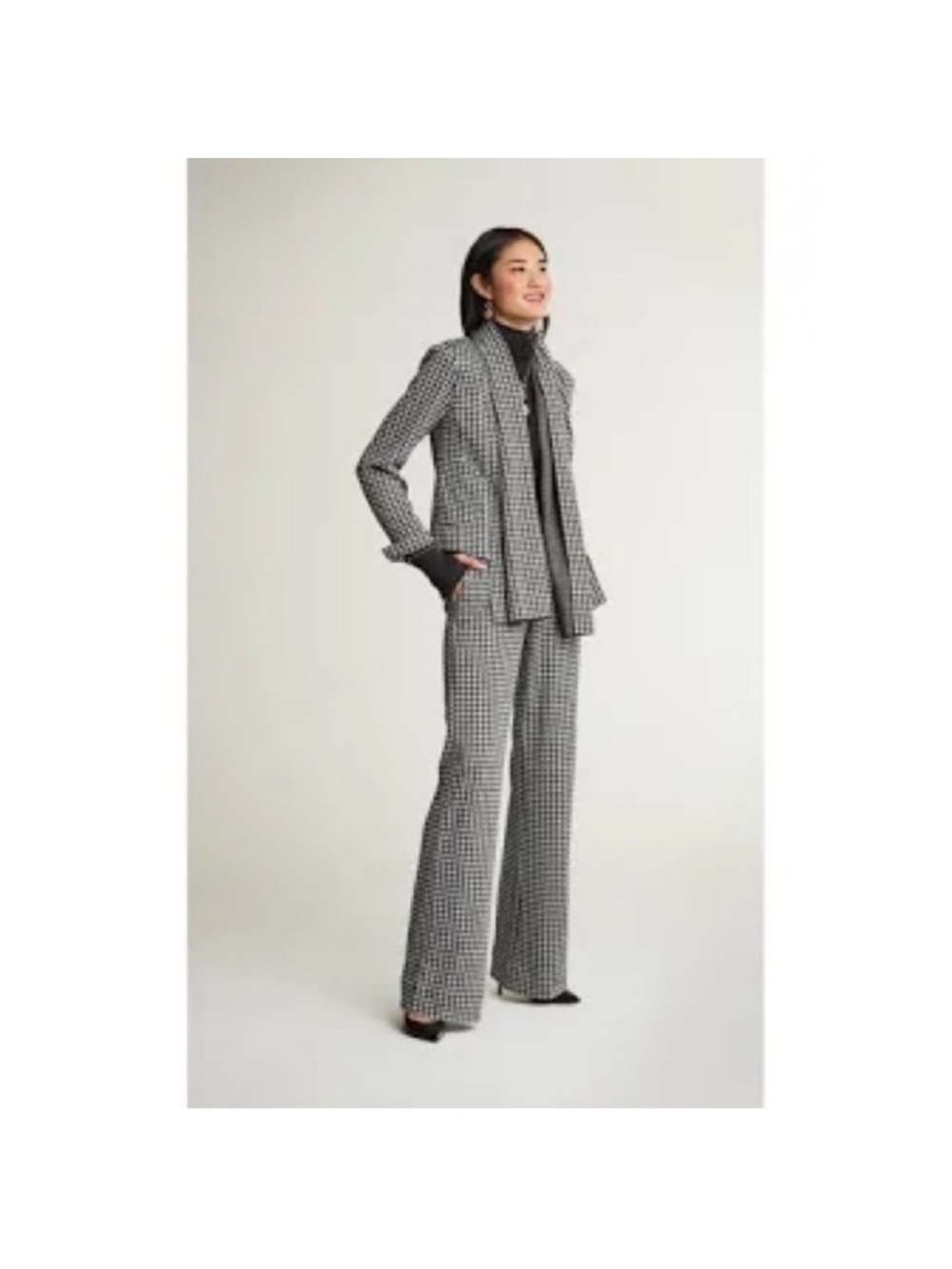 CAbi Black & White Houndstooth Open Cardigan Blazer